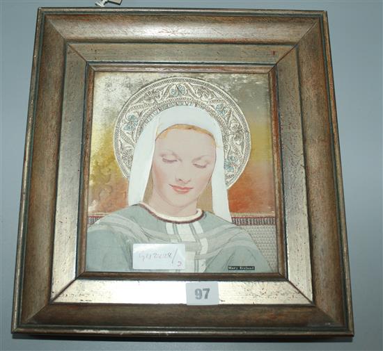 1930s printed silk & embroidered panel of Saint Modwen by Mary Ireland